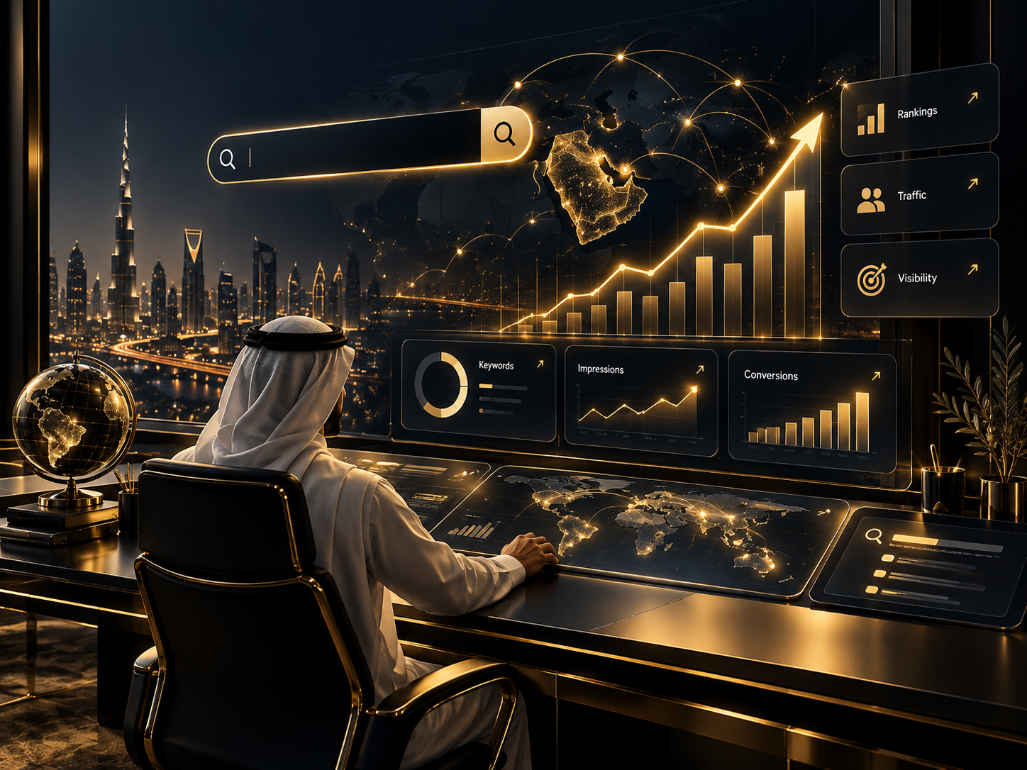 واجهة تقنية توضح تحليل الظهور وتحسين نتائج البحث